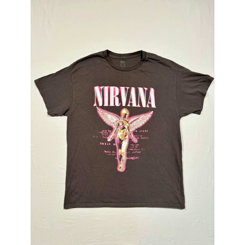 Nirvana In Utero Graphic T-Shirt Mens Large Charcoal Grey Pink Angel Band Tee